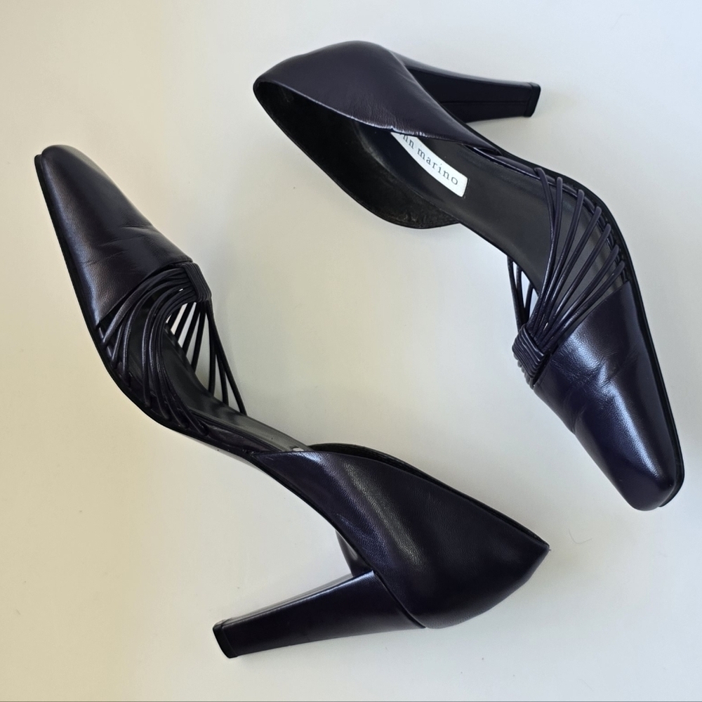 Ann Marino d'Orsay Plum Heels Square Toe Woven Strap Pumps Vintage Sz. 8.5 - Picture 3 of 11